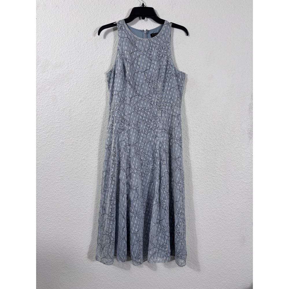 Banana Republic Midi Dress Women Size 6 Gray Floral Metallic Jacquard Sleeveless